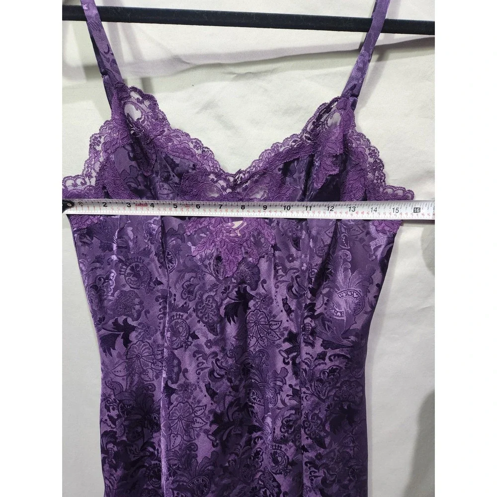 VTG Victorias Secret Gold Label Satin & Lace Floral Paisley Purple Slip Dress  S